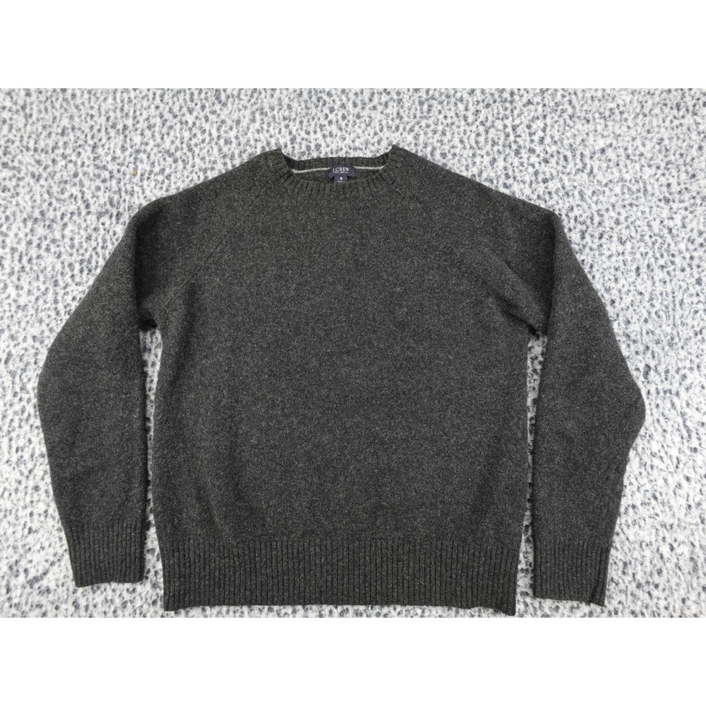 J.Crew Crewneck Sweater Mens S Gray 100% Lambswool Raglan Sleeve Knit